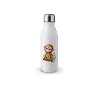 MAXIKIWI Bouteille d'eau à paroi unique avec bouchon à vis, aluminium léger non isolé, sans BPA, anti-fuite - Aquarelle bébé singe - 500 ml