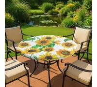 Maximex Nappe Ronde élastique XL, Ø 85-105 cm, Motif Tournesol, Nappe de Jardin Lavable avec élastiques, résistante aux intempéries et aux UV, pour Le Jardin, Le Balcon et Le Camping, en Plastique