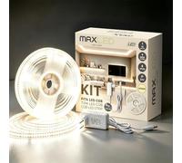 Maxled, Light is Led! Bande Led 5M/16,40Ft COB Blanc Neutre 4000K 320 LED/M 24V Auto-Adhésive Cri90+ Bande Flexible Diy Ruban Lumineux Avec Adaptateur Secteur AC/DC pour Décoration Intérieure