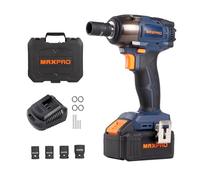 MAXPRO hocs Sans Fil Brushless 350Nm, 18V Boulonneuse a Choc Electrique avec une Batterie 4.0Ah, 3 vitesses réglables, Fréquence d'impact 2550RPM, 4 Douilles à Chocs, Lumière LED
