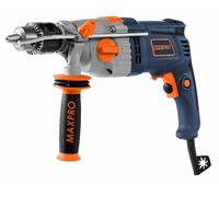 MAXPRO Perceuse à percussion 1050 W, 2 vitesses (0-1100/2800 tr/min), 48 000 BPM, mandrin 1,5-16 mm, diamètre de perçage béton 20 mm, métal 13 mm, bois 30 mm, poignée auxiliaire rotative à 360°