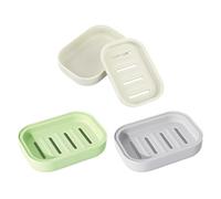 MAXQUU Lot de 3 porte-savon avec trou de drainage - Facile à nettoyer - Blanc crème, bleu gris, vert clair - Convient pour salle de bain, lavabo et cuisine