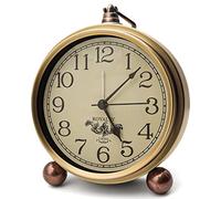 Maxspace Horloge de Table en métal doré, rétro Vintage, sans tic-tac, Petit réveil, Fonctionne avec Piles, Mouvement à Quartz Silencieux, Horloge de Bureau en Verre HD pour Chambre à Coucher, Salon,
