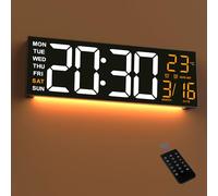 Maxstar 16 "Grande Horloge Murale numérique avec 8 Affichage à LED RVB et télécommande,Double alarmes,DST,température,Date,lumière de Nuit pour Chambre/Bureau/Salon/Boutique/Gym/Salle de Jeux