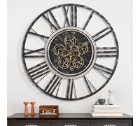 Maxstar Grande horloge murale à engrenages mobiles pour décoration de salon, vintage industriel, steampunk - Horloge murale décorative en métal pour la maison, le bureau, la salle à manger, la ferme