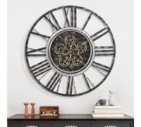 Maxstar Grande horloge murale à engrenages mobiles pour décoration de salon, vintage industriel, steampunk - Horloge murale décorative en métal pour la maison, le bureau, la salle à manger, la ferme