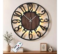 Maxstar Grande horloge murale pour salon, horloge moderne avec télécommande, 80 cm, horloge murale décorative, noire, fonctionne avec piles