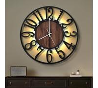 Maxstar Horloge Murale 50CM pour Salon sur Pile, Silencieuse sans Tic-Tac, Style Bois Métal, LED Moderne Chambre/Bureau (Chiffres Arabes, Noir-20)