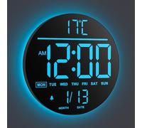 Maxstar Horloge Murale Numérique 10" avec Télécommande, 8 Couleurs RVB, Affichage LED, Luminosité Auto, Heure d'été, Température, Alarme - Noir pour Salon, Chambre, Cuisine