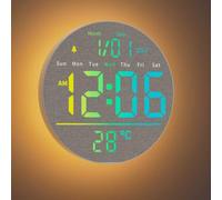 Maxstar Horloge murale numérique LED RVB, fonctionne avec piles, décoration | Horloge numérique à 5 niveaux de luminosité : minuterie, seconde, température, date, heure d'été automatique, veilleuse