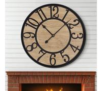 Maxstar Horloge Murale Ronde de, Fonctionne à Piles, Silencieuse, sans tic-tac, Horloge Murale analogique en métal pour Salon, 60 cm, Noir