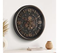 Maxstar Horloge Murale Vintage à Engrenages Mobiles, 20'' Décor Métal Industriel Steampunk pour Salon, Bureau, Cheminée, Ferme (Chiffres Arabes-Bronze)