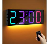 Maxstar12''Grande horloge murale numérique avec télécommande,grand écran d'écran LED,8RVB,DST,décor de bureau de lumière de nuit moderne pour le salon,chambre,bureau,salle de classe,salle d'étude-noir