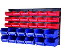 MaxWorks 80694 Support mural 30 bacs de rangement pour écrous, boulons, vis, clous, perles, boutons, autres petites pièces, bleu et rouge