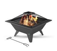 MaxxGarden Brasero Exterieur - avec Grille Barbecue - Bol à feu avec Couvercle - Foyer Exterieur décoratif pour Le Jardin - Brasero Barbecue 53x53cm - Fire Pit