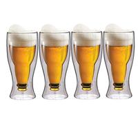 Maxxo Verres à Bière à Double Paroi 4x 50 cl Isothermes - Faits à la Main en Verre Borosilicate Résistant - Pour Bière, Sodas, Eau et Boissons Chaudes et Froides (500 ml)
