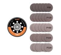 MAXXT Disque de Support 125mm pour Ponceuse DA à Crochet et Boucle + 30 Papiers de Verre (5 Grains P80/P120/P180/P220/P320) - Kit Compatible avec Ponceuse Orbitale Sans Balais MAXXT R7303