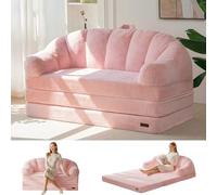 MAXYOYO Canapé 2-en-1 avec Fonction Lit, Grand Pouf Convertible pour 2 Personnes, Assise Moelleuse en Fausse Fourrure, Canapé d'Appoint pour Salon et Chambre