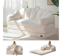 MAXYOYO Canapé 2-en-1 avec Fonction Lit, Grand Pouf Convertible pour 2 Personnes, Assise Moelleuse en Fausse Fourrure, Canapé d'Appoint pour Salon et Chambre