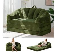 MAXYOYO Canapé 2-en-1 avec Fonction Lit, Grand Pouf Convertible pour 2 Personnes, Assise Moelleuse en Fausse Fourrure, Canapé d'Appoint pour Salon et Chambre