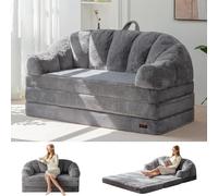MAXYOYO Canapé 2-en-1 avec Fonction Lit, Grand Pouf Convertible pour 2 Personnes, Assise Moelleuse en Fausse Fourrure, Canapé d'Appoint pour Salon et Chambre