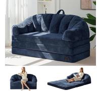 MAXYOYO Canapé 2-en-1 avec Fonction Lit, Grand Pouf Convertible pour 2 Personnes, Assise Moelleuse en Fausse Fourrure, Canapé d'Appoint pour Salon et Chambre