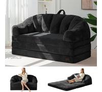 MAXYOYO Canapé 2-en-1 avec Fonction Lit, Grand Pouf Convertible pour 2 Personnes, Assise Moelleuse en Fausse Fourrure, Canapé d'Appoint pour Salon et Chambre