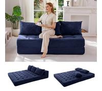 MAXYOYO Canapé Modulaire Sectionnel, Canapé Lit Convertible avec Couche Pliante et Coussin, Sofa de Sol Capitonné en Tissu Cordonné sans Structure pour Salon, Chambre, Chambre d’Ami, sans Montage