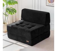 MAXYOYO Canapé Pliable, Lit Fauteuil 20 cm, Canapé de Sol 2-en-1, Canapé Lounge en Mousse pour Salon, Chambre, Dortoir (Noir)