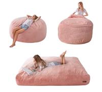 MAXYOYO, Fauteuil pouf convertible en lit, pliable, canapé en mousse avec housse pelucheuse et rembourrage moelleux inclus, pour adultes, adolescents et invités (rose, double)
