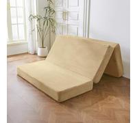 MAXYOYO Matelas en corde pliable, matelas de sol triple plié épais, avec housse lavable, peu encombrant pour les invités (Camel, 135x190cm-10cm)