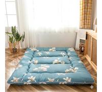 MAXYOYO Matelas Futon de Sol Japonais - Matelas Tatami de Appoint Lit Japonais,Futon Pliable avec Sac de Transport & Housse Matelas pour Les Voyages d'invités et Le Camping（Floral Bleu,90x190cm）