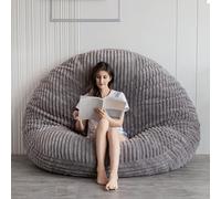 MAXYOYO Pouf géant carré avec Housse en Fausse Fourrure et Rembourrage Moelleux pour Adultes, Couples et invités (Cordon Gris 150 x 150 cm)