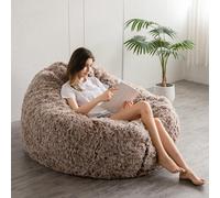 MAXYOYO Pouf poire géant - Fauteuil poire rond - Grand canapé avec longue housse en fausse fourrure et rembourrage moelleux inclus pour adulte, couples, invités (café, 150 x 150 cm)