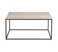Maya - table basse plateau effet travertin en FSC 100% - pieds en métal - 90 cm - Beige / Noir