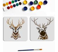 MAYJOYDIY 2 pochoir en Forme de Tête de Cerf 30 × 30cm Réutilisable pour Peinture Sur Bois Motif Animal de la Forêt Modèle en Plastique Solide avec Pinceau pour Peinture Sur Mur en Bois Décoration