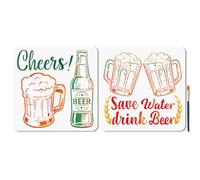 MAYJOYDIY 2 pochoir Réutilisable pour Verre à Vin 2 styles 30x30cm Motif « Summer Cheers Cup Of Beer » pour Bar Ou Cuisine Mur Toile Meubles et Papier