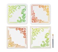 MAYJOYDIY 2 Styles Pochoirs D'Angle de Fleur Modèles de Bordure Carrée 30x30cm Pochoir en Plastique Réutilisable pour Coin Fleuri avec Pinceau pour Mur en Bois Fenêtre Bricolage Artisanat