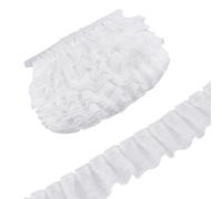 MAYJOYDIY 20m Ruban de Dentelle à Volants Blanc 2 couches 50mm Large Ruban de Bordure Plissé à Double Couche Bordure en Tissu pour Couture Artisanat Robe de Mariée Embellissements DIY