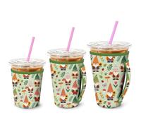 MAYJOYDIY 3 Tailles Manchon Gobelet Café Glacé Lutins Mignons Champignon | Manchon de Gobelet en Néoprène Isolant Fleur, Manchons de Gobelet Feuilles Papillon avec Poignée pour Boissons de 16-32 oz