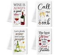 MAYJOYDIY 4 Styles Torchons de Cuisine Vin Rouge 66x45cm Chiffon de Nettoyage Microfibre Design Citations Drôles Serpillères pour Nettoyage Cuisine Décoration Maison Cadeau pour Cuisinier