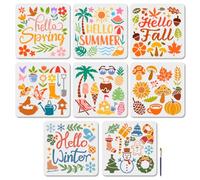 MAYJOYDIY 8 pochoir Réutilisable 4 saisons Bonjour Été Automne pour Peinture 30x30 Cm Motifs de Printemps et D'Hiver avec Pinceau pour Décoration Murale Sol Meubles Vêtements