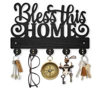 MAYJOYDIY Bless this HOME Porte Clef Mural en bois 30×20cm Porte clé mural Design Signe de bénédiction Porte Manteau avec 5 crochets en alliage pour Décoration de Maison, Cuisine, Entrée, Bureau