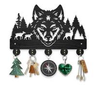 MAYJOYDIY Crochets muraux en bois de forêt avec loup et cerf - Porte-clés en bois de forêt avec arbre animal - 5 crochets en alliage pour entrée, cuisine, bureau - Cadeau