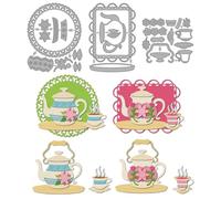 MAYJOYDIY Ensemble de Tasses Thé Matrices de Découpe en Métal Dessous de Verre à Fleurs Matrices de Découpe Gaufrage Pochoir pour Scrapbooking Papier Artisanal Carte D'Anniversaire Cadeaux Décor