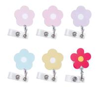 MAYJOYDIY Lot de 6 Porte Badge Enrouleur à Fleurs, 6 couleurs Jolis Porte Badges Rétractables Avec Clip Identification Robuste,pour Infirmière,Enseignant,Etudiant,Employé de Bureau,Bénévoles