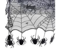 MAYJOYDIY Nappe Halloween 1.8x1.5m Doublée de Dentelle Dentelle Noire Toile d'Araignée Nappe avec Araignées Rampantes Décoration de Table pour Dîner Masqué Fête Halloween