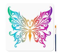 MAYJOYDIY Pochoir Papillon Mandala Pochoirs Papillon 30x30cm Pochoirs Floraux Réutilisables en Plastique avec Pinceau Modèles D'Insectes pour L'Artisanat Sur Fenêtre Bois Mur Décoration Intérieure
