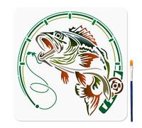 MAYJOYDIY Pochoirs de Pêche Grand Pochoir de Poisson de Lac avec Pinceau 30×30cm Cannes à Pêche Modèles de Peinture en Plastique Réutilisables pour L'Artisanat Sur Fenêtre Bois Mur Décoration