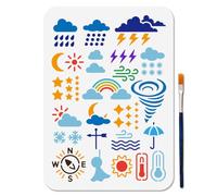MAYJOYDIY Pochoirs de Prévisions Météorologiques 29.7 × 21cm Pochoir Réutilisable pour Peinture Arc en Ciel Tornade Art Artisanat Modèle avec Pinceau pour Fenêtre Bois Mur Maison Cadeau Décoration